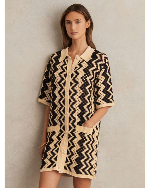 Reiss Natural Cream Cotton Patterned Crochet Dress