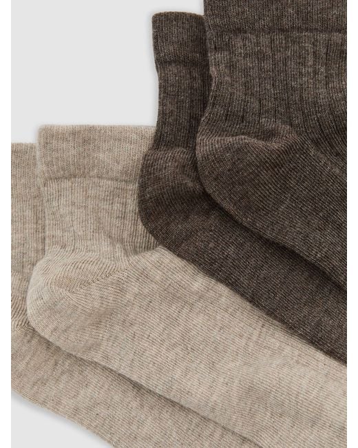 Reiss Natural Becci - Taupe Brown 2-pack Cotton-blend Ribbed Trainer Socks, Us 5-7