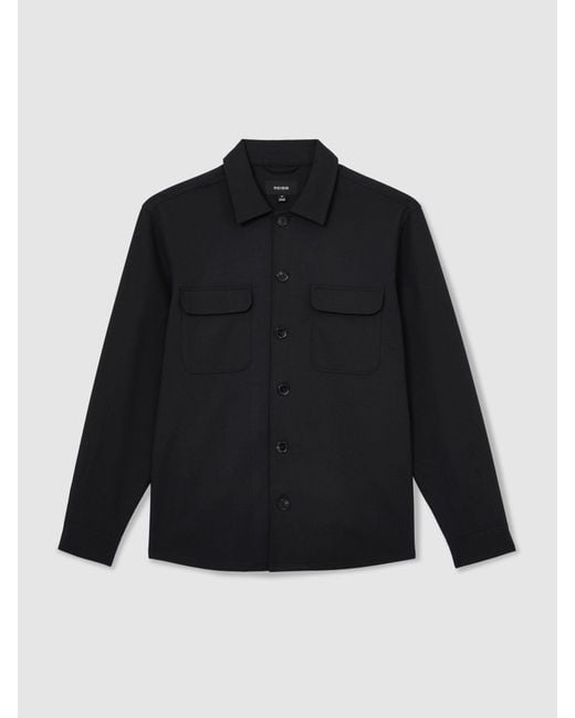 Reiss Black Twin-Pocket Button-Through Overshirt for men
