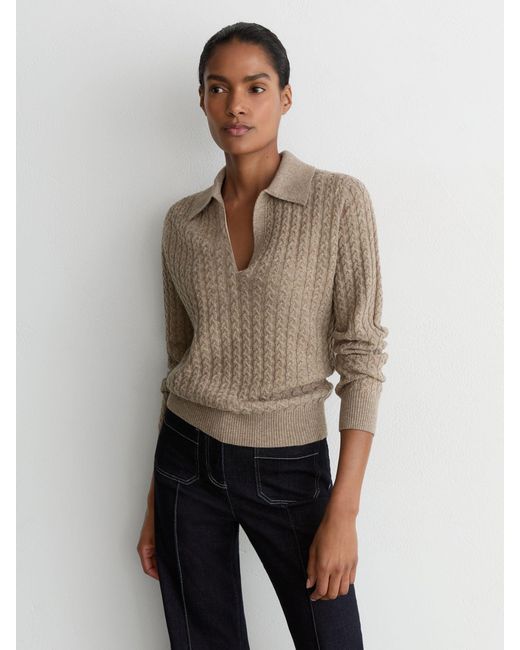 Reiss Natural Wool-Cashmere Cable-Knit Collared Jumper