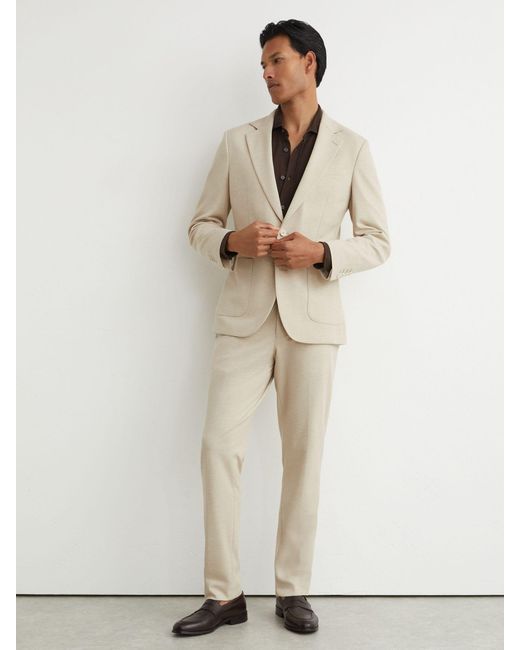 Reiss Natural Gerrard - Stone Tailored Fit Textured Jersey Single-breasted Suit Blazer, 38 for men