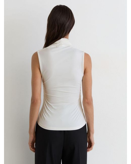 Reiss White Square-Neck Ruched Sleeveless Top