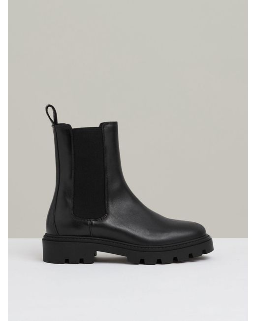 Reiss Black Leather Cleated Sole Chelsea Boots