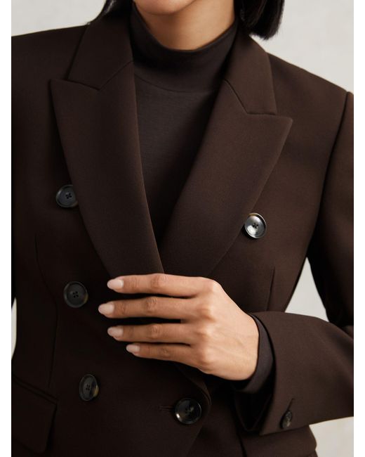 Reiss Black Priya - Chocolate Brown Twill Double-breasted Blazer, Us 2