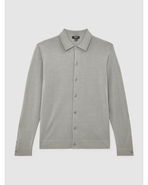Reiss Gray Forbes Merino Wool Button-Through Cardigan for men