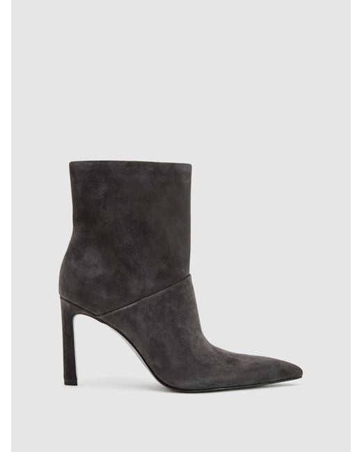 Reiss Black Suede Pointed-Toe Stiletto Ankle Boots