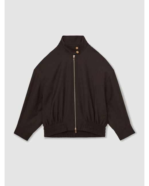 Reiss Multicolor Elodie - Chocolate Brown Wool Bomber Jacket, M