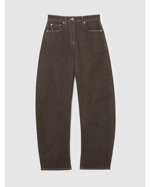Reiss Natural Sabel - Brown Petite Barrel-leg Topstitched Jeans, Us 8