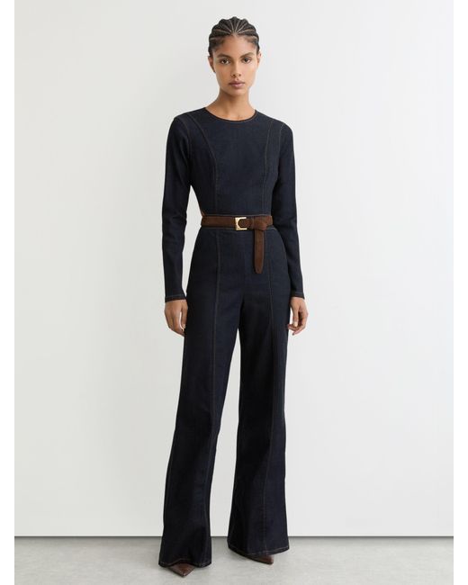 Reiss Multicolor Wide-Leg Open-Back Denim Jumpsuit