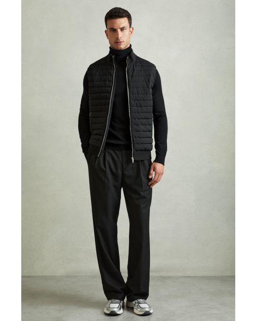 Reiss Black Hybrid Quilt And Knit Zip-Through Gilet for men