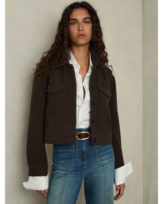 Reiss Blue Wool-Blend Cropped Jacket