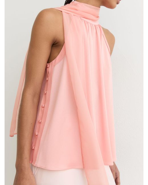 Reiss Pink Satin Sleeveless Scarf-Neck Top