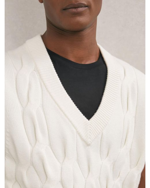 Reiss White Cable-Knit V-Neck Vest With Wool for men