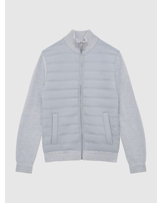 Reiss Gray Trainer - Soft Grey Hybrid Quilt And Knit Zip-through Jacket, L for men