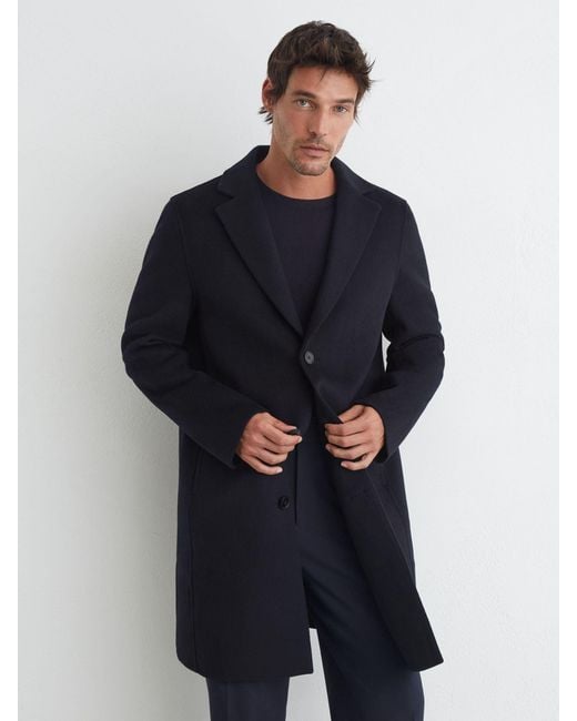 Reiss Blue Wool-Blend Single-Breasted Epsom Coat for men