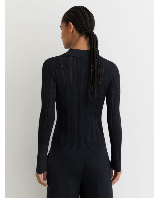 Reiss Blue Button-Through Knitted Top With Collar