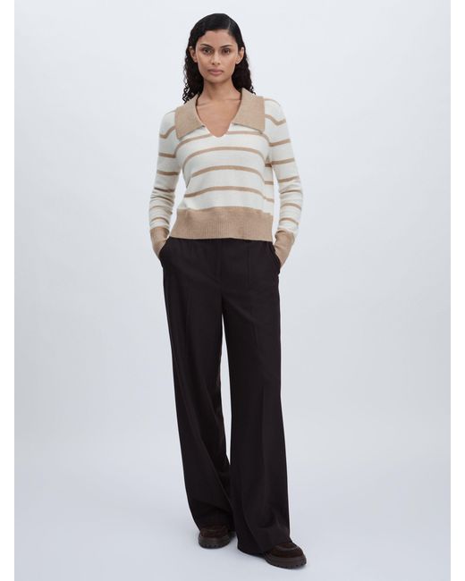 Madeleine Thompson Gray Cashmere Open Collar Striped Jumper