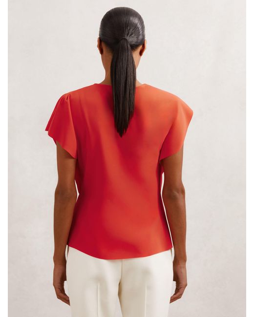 Reiss Red Asymmetric Drape-Neck Top