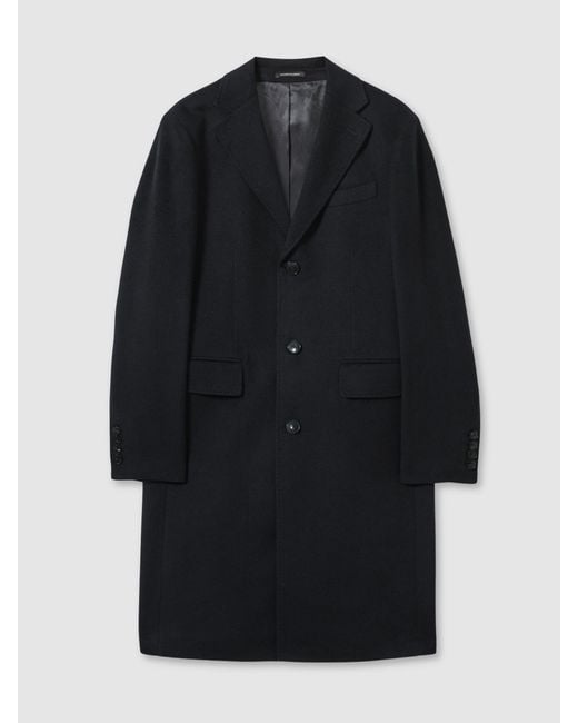 Reiss Black Tycho Overcoat Cashmere Plain for men