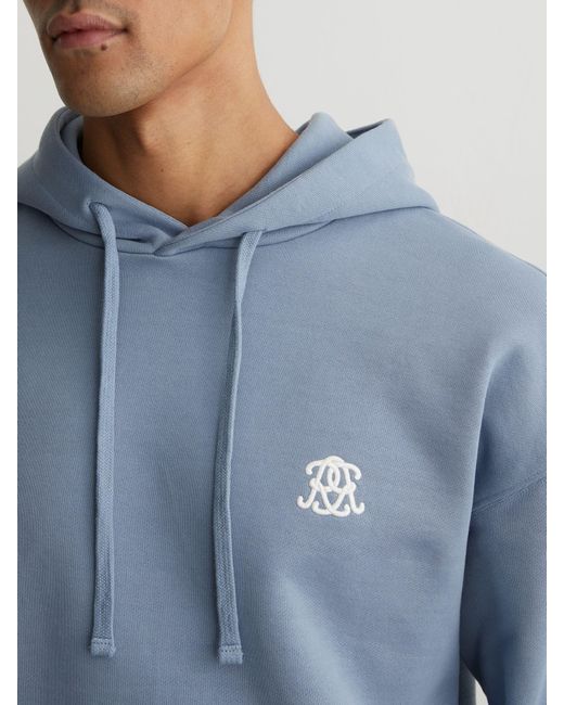 Reiss Blue Monogram Embroidered Relaxed Hoodie for men
