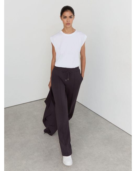 Reiss White Petite Premium Interlock Wide-Leg Joggers