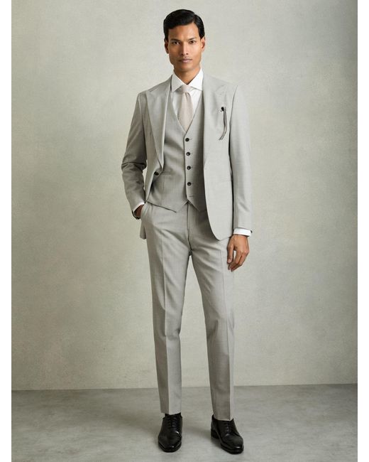 Reiss Gray Slice - Grey Puppytooth-check Suit Waistcoat Wool-blend, 36 R for men