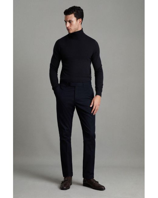 Reiss Blue Caine - Navy Slim Fit Merino Wool Roll Neck Jumper for men