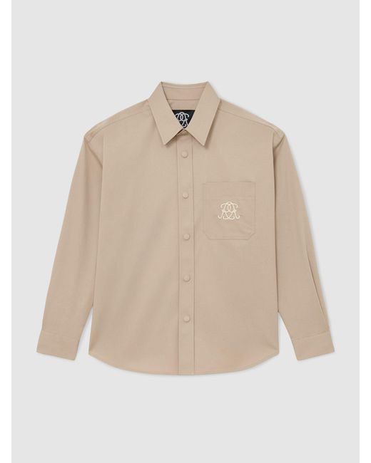 Reiss Natural Elmore - Light Stone Monogram Embroidered Relaxed Overshirt Stretch-cotton, S for men