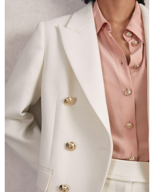 Reiss Natural Double-Breasted Twill Suit Blazer With Wool