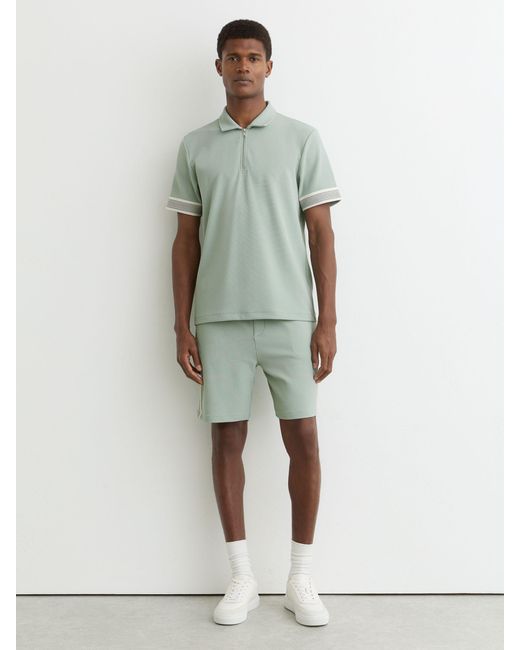 Reiss Bruno - Mint Green Sleeve-trim Half-zip Polo Shirt, M for men