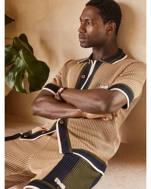 Reiss Brown Crusoe - Camel | Ché Crochet Tipped Shirt, M for men
