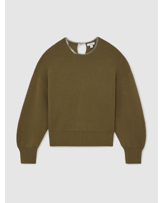 Reiss Green Wool-Blend Necklace-Trim Jumper With Cashmere