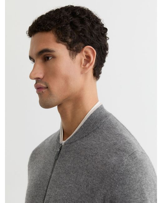 Reiss White Merino-Wool Zipped Bomber Cardigan for men