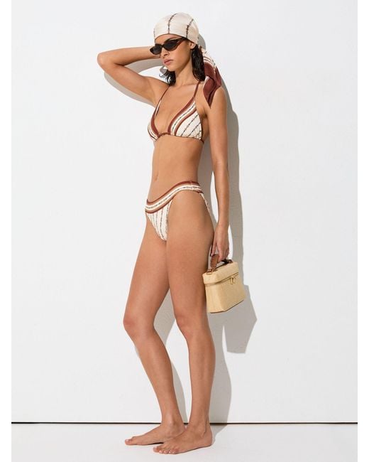 Reiss White Chain-Print Fixed-Side Bikini Bottoms