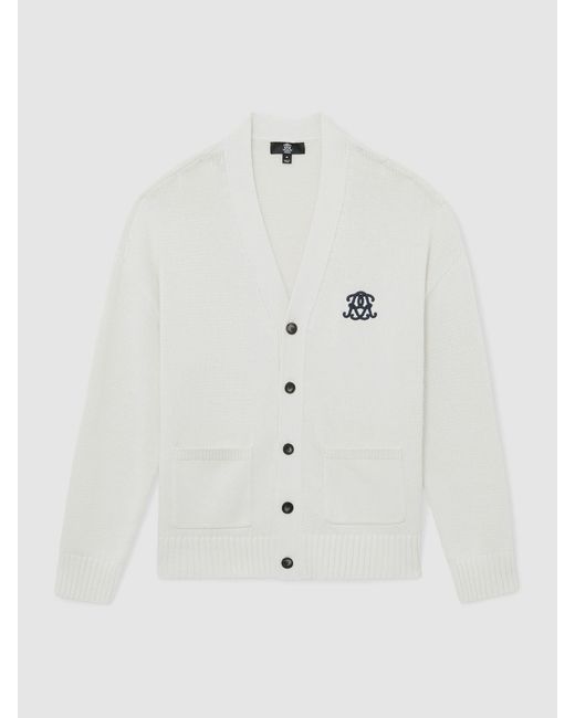 Reiss White Coates Monogram-Embroidered Relaxed Cardigan for men