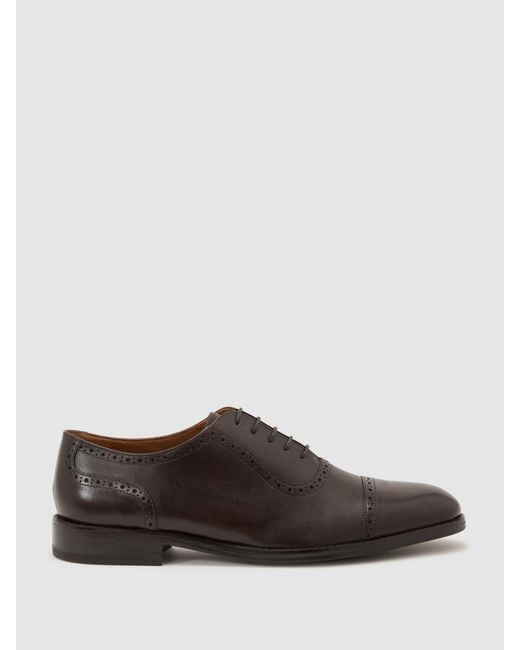 Reiss Blue Leather Brogue-Detail Oxford Shoes for men
