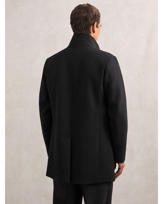 Reiss Black Wool-Blend Stand-Collar Coat for men