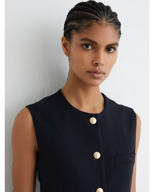 Reiss Blue Button-Through Longline Waistcoat