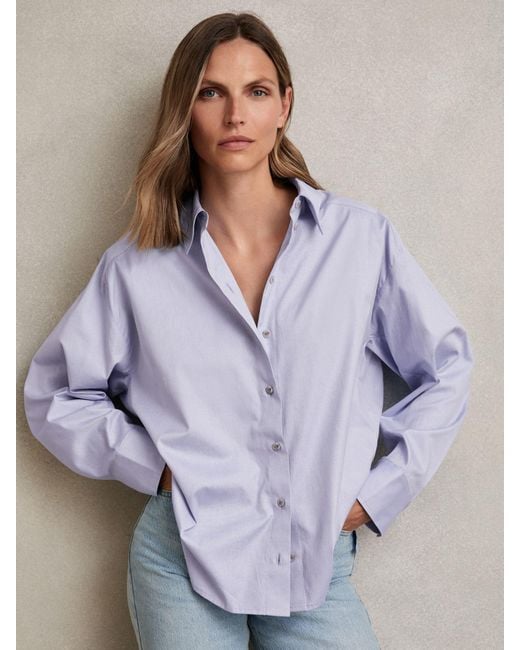 Reiss Purple Callie - Blue Cotton Button Through Oxford Shirt, Us 14