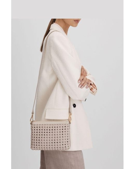 Reiss Brompton - Off White Leather Woven Handbag, One