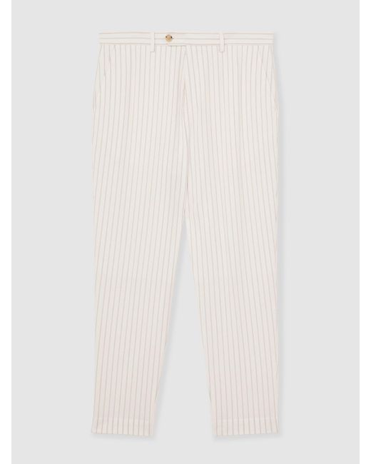Reiss Natural Off & Taupe Regular-Fit Cotton-Blend Pinstripe Trousers for men