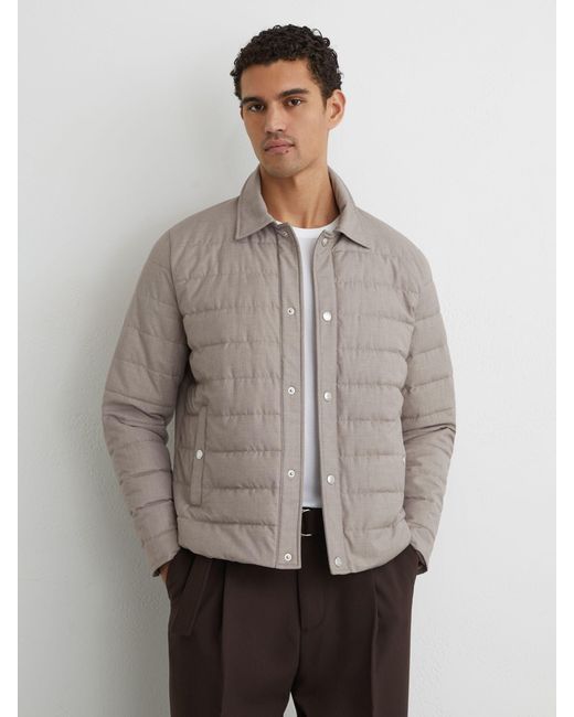Reiss Gray Quilted Hybrid Press-Stud Jacket for men