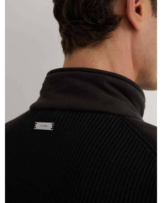 Reiss Black Quilted Hybrid Zip-Through Jacket for men