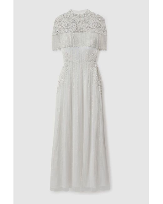 Raishma White Embellished Removable Bolero Maxi Dress