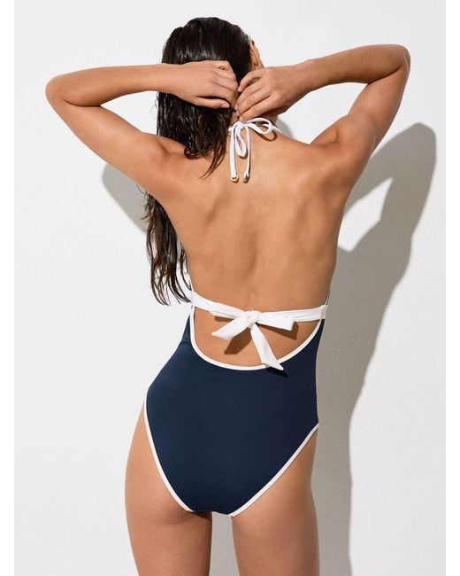 Reiss Blue Colour-Block Textured Swimsuit