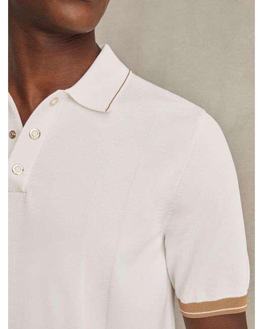 Reiss White Camel Tipped Knit Polo Shirt for men