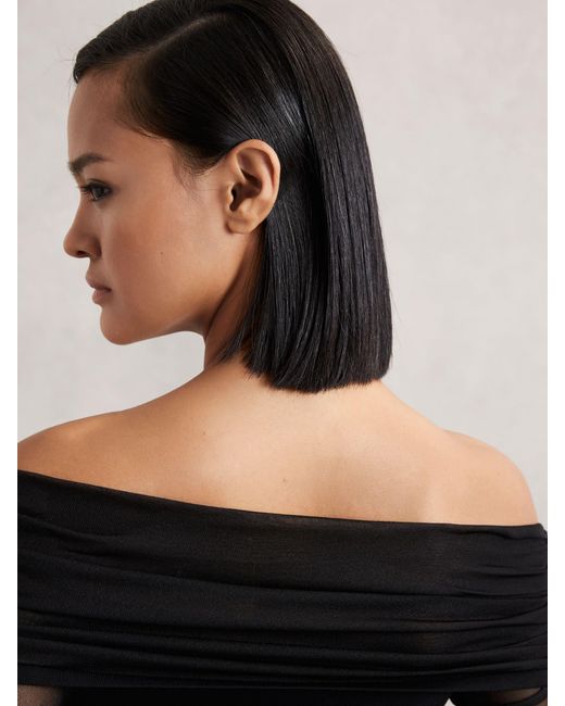 Reiss Black Sheer-Sleeve Knit Midi Dress