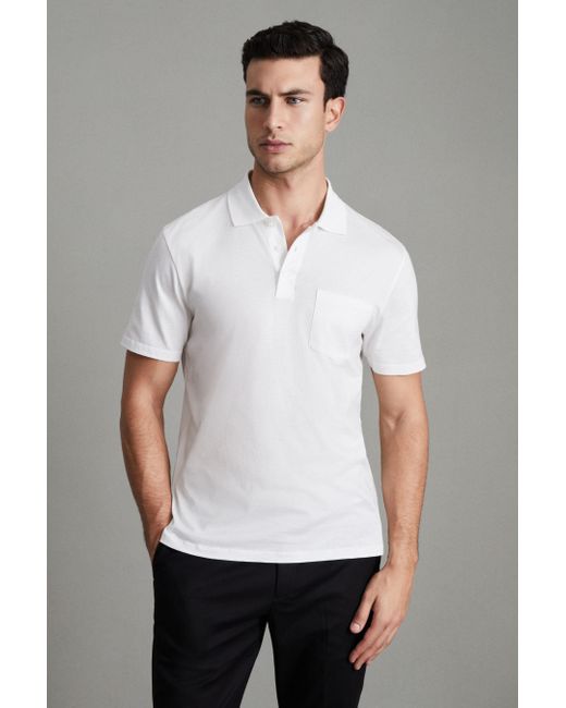 Reiss Austin - White Mercerised Cotton Polo Shirt for men
