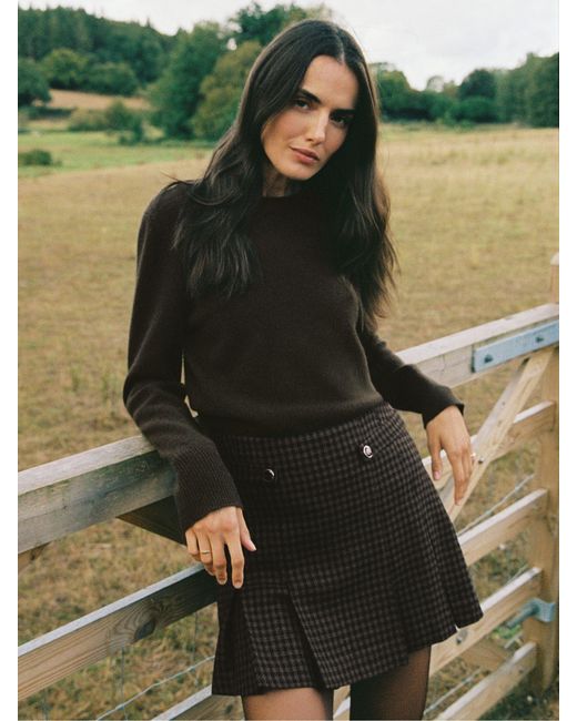 Reiss Black Wool-Blend Check Mini Skirt