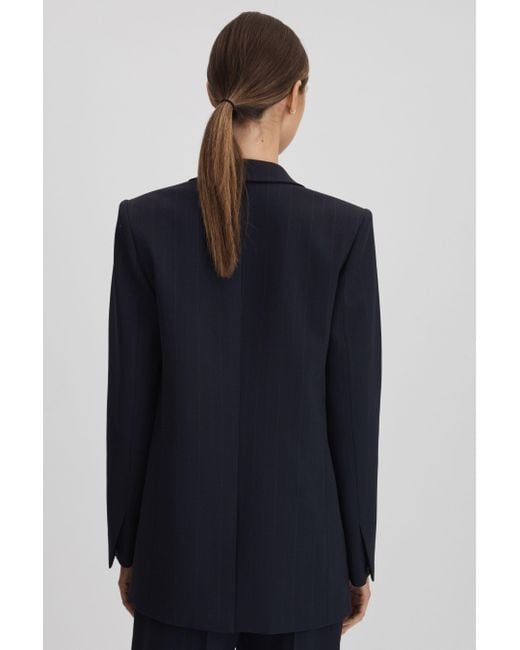 Reiss Blue Willow - Navy Wool Blend Single Breasted Pinstripe Blazer, Us 6